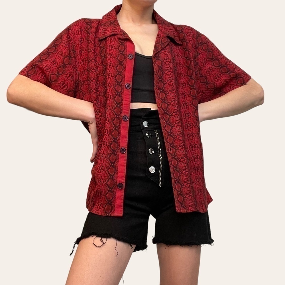Uo Snake Print Short Sleeve Button Up - image 4